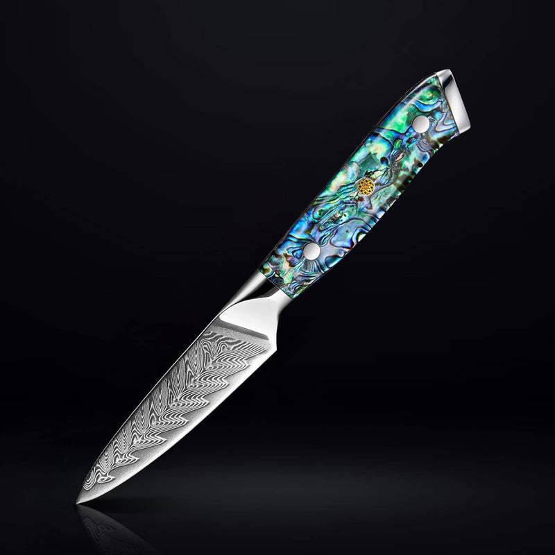 Damascus Steel Paring Knife Japanese VG10 67 Layer with Abalone Shell Handle - Senken Knives Umi Collection