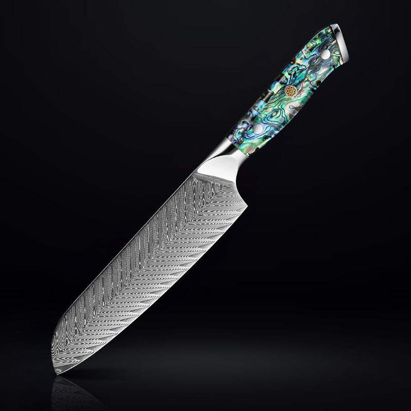 Damascus Steel Santoku Knife Japanese VG10 67 Layer with Abalone Shell Handle - Senken Knives Umi Collection