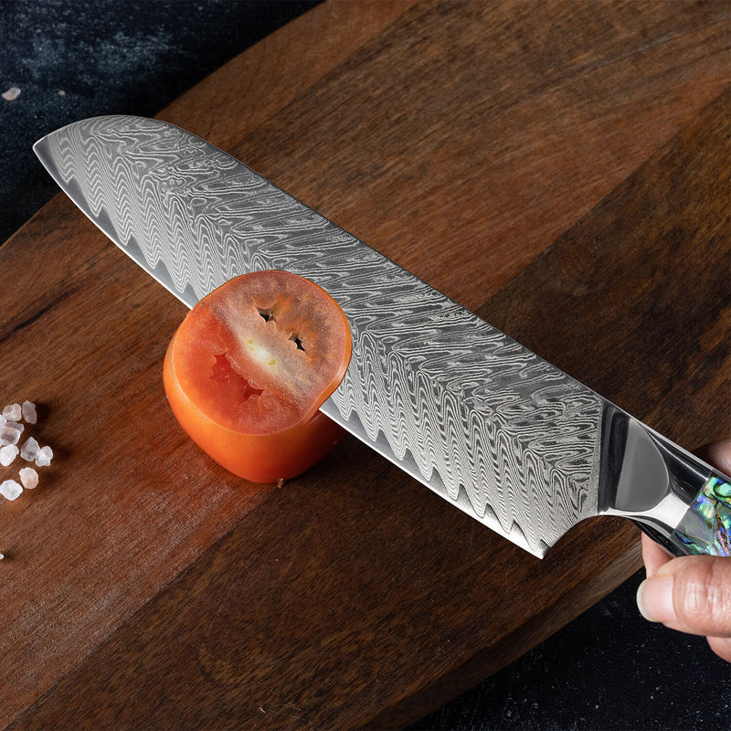 "Umi" Japanese VG10 Damascus Steel 7" Santoku Knife - Deep-Sea Abalone Shell Handle