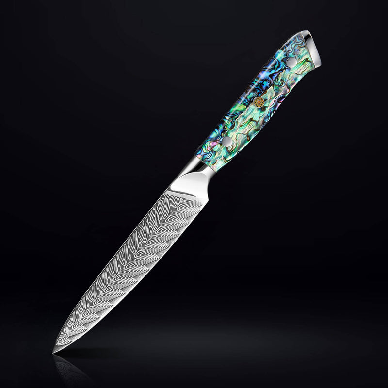 Damascus Steel Utility Knife Japanese VG10 67 Layer with Abalone Shell Handle - Senken Knives Umi Collection