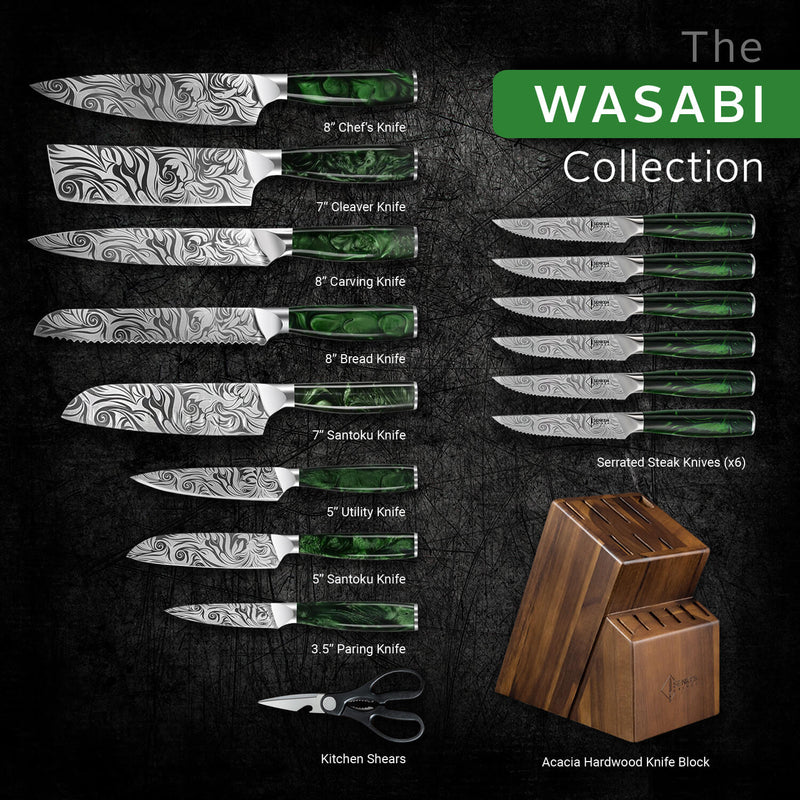 8-piece Engraved Japanese Kitchen Knife Set with - Wasabi Collection - Chef's  Knife, Paring Knife, Cleaver Knife & More 