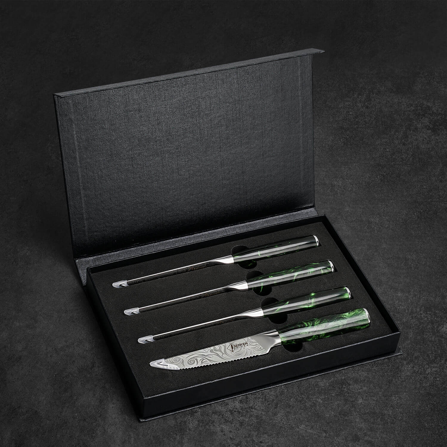 "Wasabi" Engraved Steak Knife Set (High Carbon Steel) Senken Knives