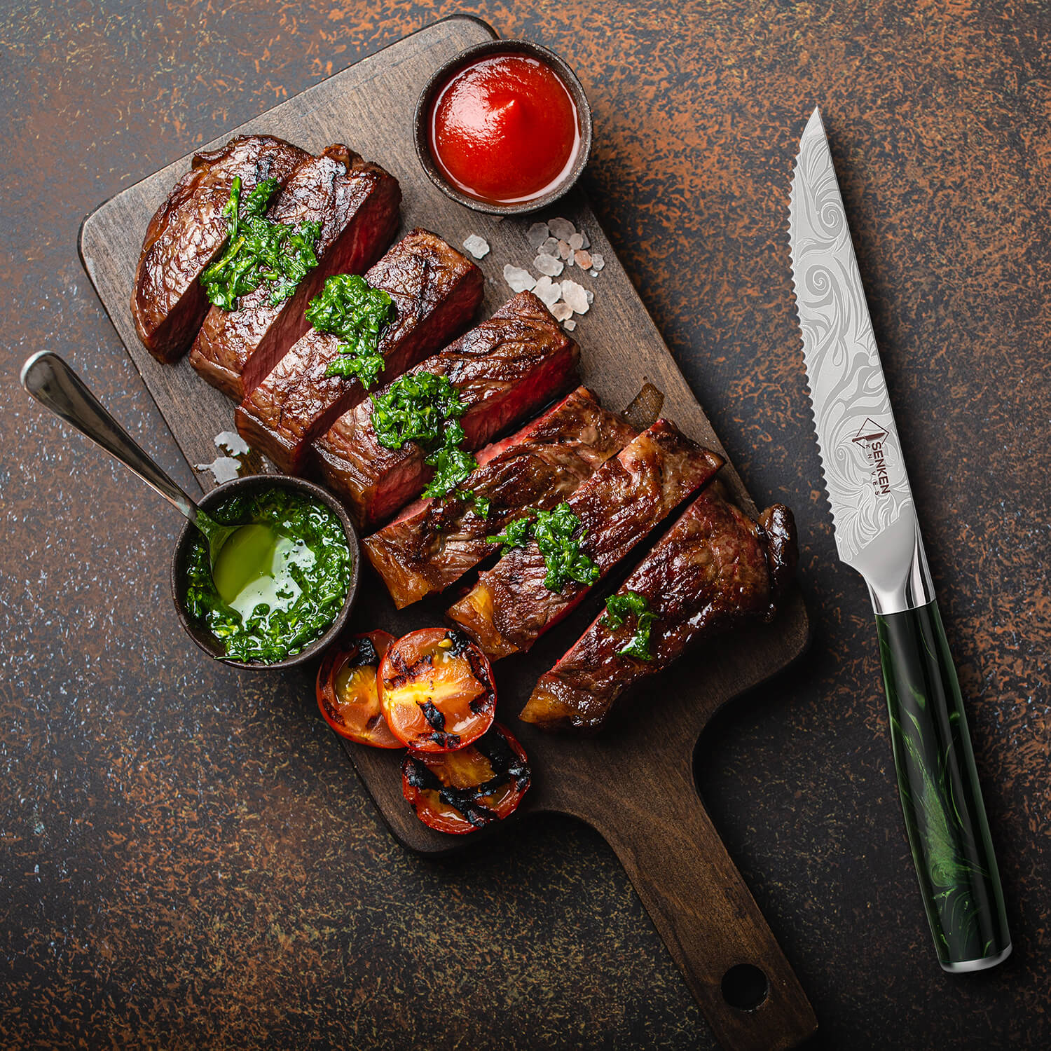 Wasabi 16 Piece Japanese Knife Block Set Green Resin Handles Steak Knife Cut Meat