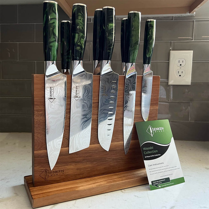 "Wasabi" Collection - Green Resin Engraved Japanese Kitchen Knife Set with Gift Box