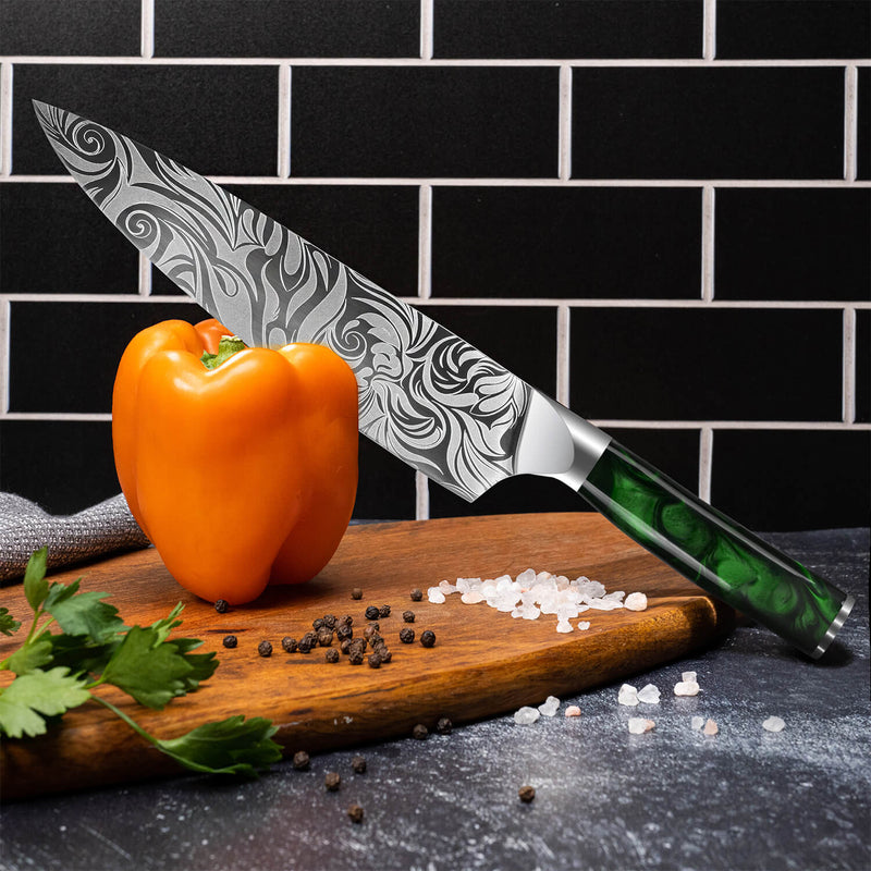 Wasabi 16 Piece Japanese Knife Block Set Green Resin Handles Chef Knife Kitchen Bell Pepper