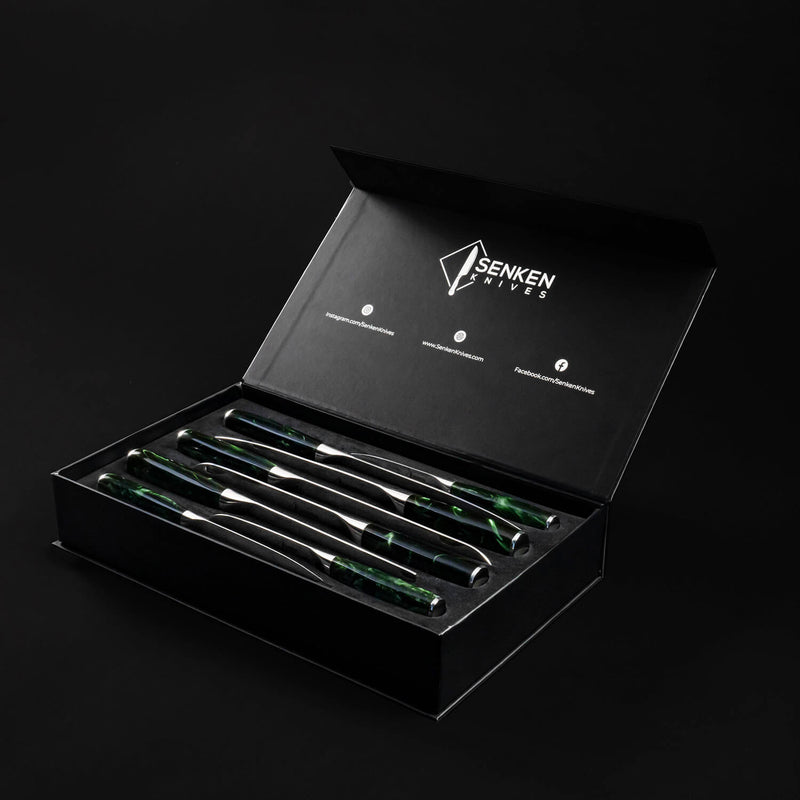 Wasabi Knife Collection Senken Knives Green Resin Handles Luxury Gift Box 8 Piece
