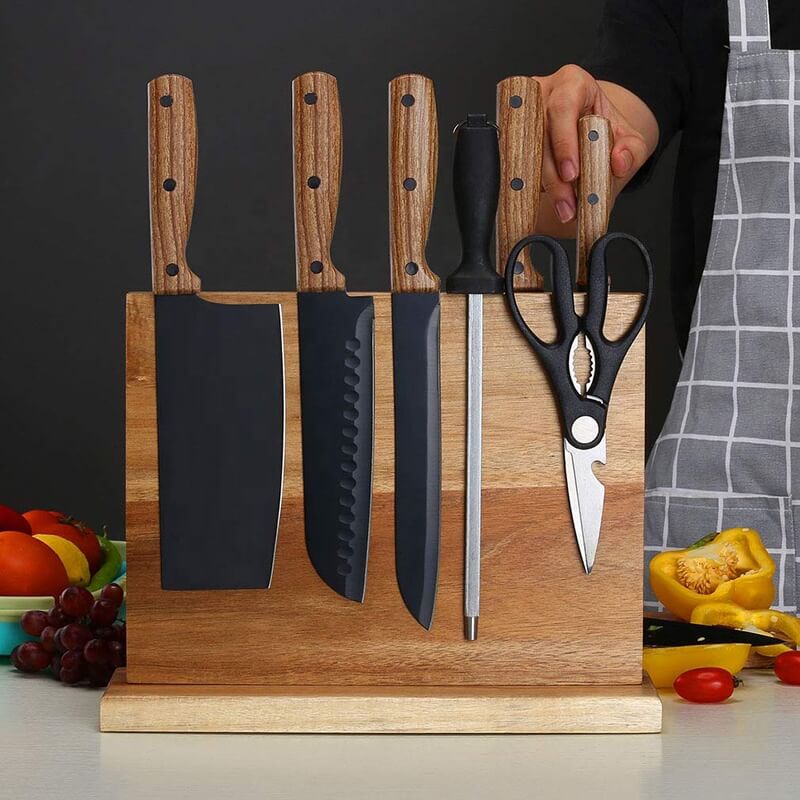 Acacia Wood Magnetic Knife Block Double Sided Senken Lifestyle