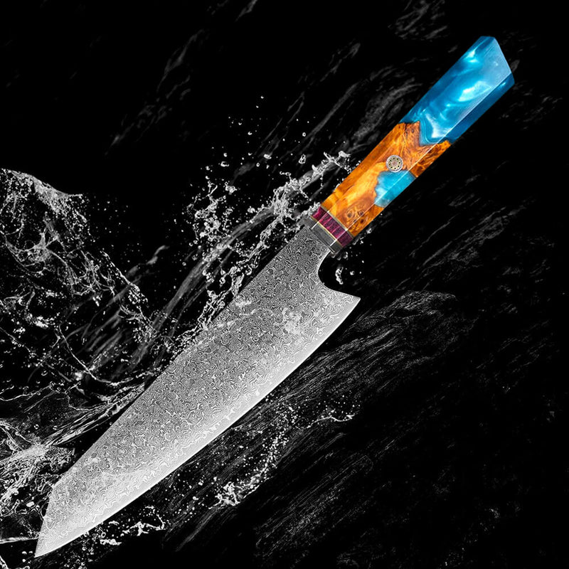 Raikiri Blue Azure Damascus Kiritsuke Knife