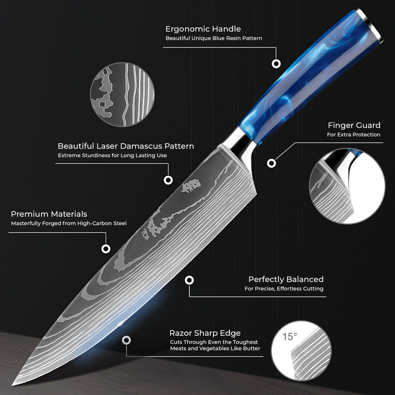 Cerulean Blue Collection Premium Kitchen Knife Set Chef Knife Specs