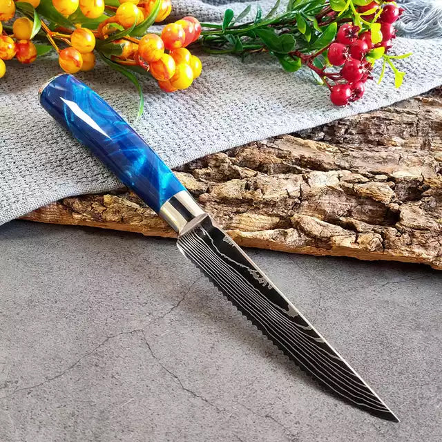 Blue Steak Knife on Kitchen Table