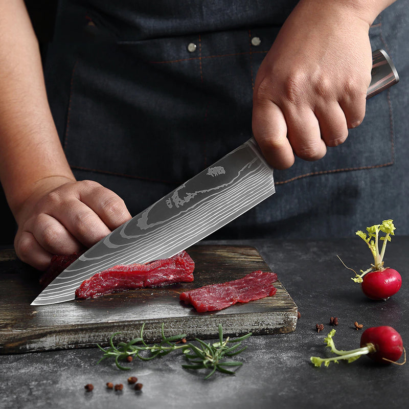 SENKEN 16-Piece Natural Acacia Wood Kitchen Knife Block Set - Japanese  Chef's Knife Set with Laser Damascus Pattern, Includes Steak Knives,  Kitchen