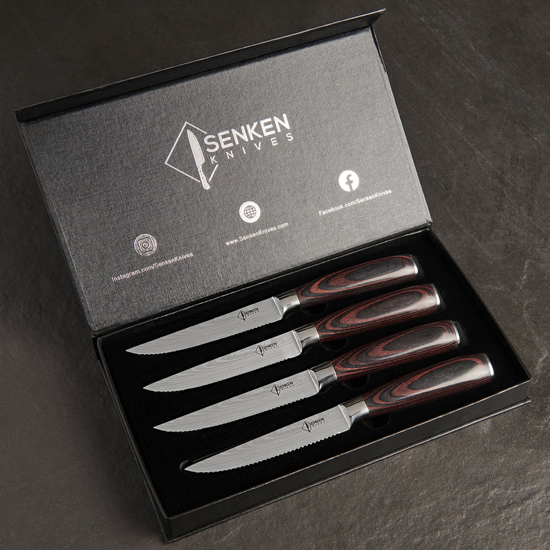 Senken Knives Imperial Wood Handle Steak Knives Set of 4 Luxury Gift Box
