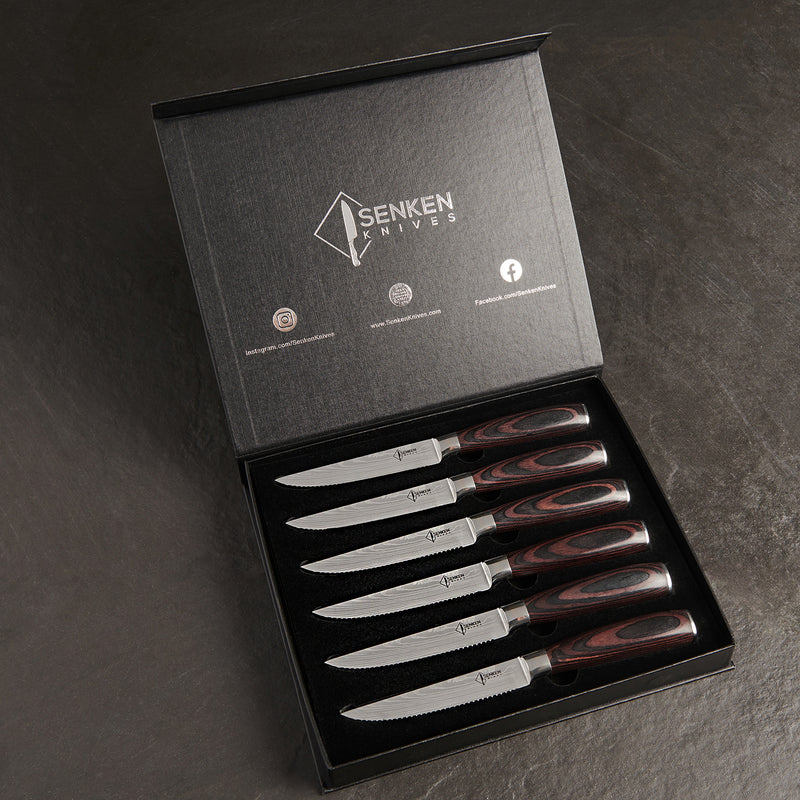 Senken Knives Imperial Wood Handle Steak Knives Set of 6 Luxury Gift Box