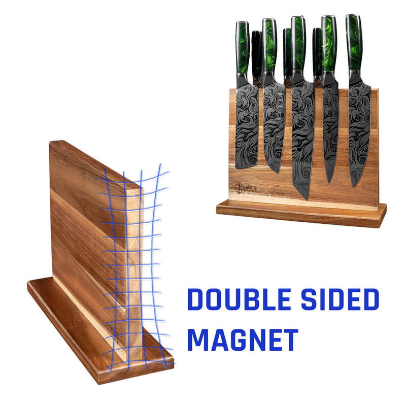Acacia Wood Magnetic Knife Block Double Sided Senken Magnet Strength
