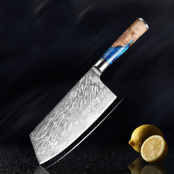 Senken Knives Tsunami Damascus Steel Cleaver Nakiri Knife