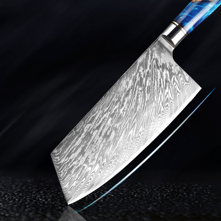 Senken Knives Tsunami Damascus Steel Cleaver Nakiri Knife Razor Sharp Blade Edge