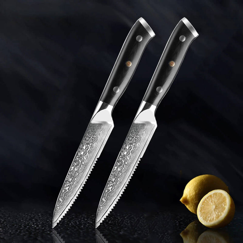Shogun 2-Piece Japanese Damascus Steel Steak Knife Set G10 Full Tang Handle