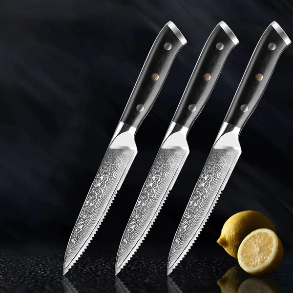 Shogun 3-Piece Japanese Damascus Steel Steak Knife Set G10 Full Tang Handle