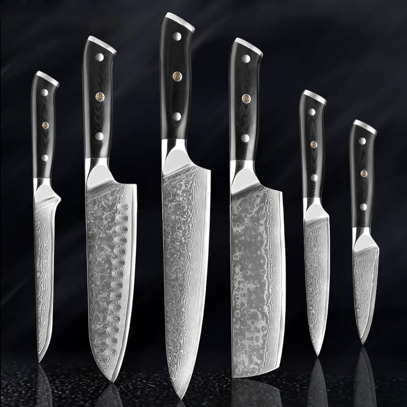 "Shogun" Collection - Japanese Damascus Steel Knife Set Senken Knives Entire Collection (6 Knives) 