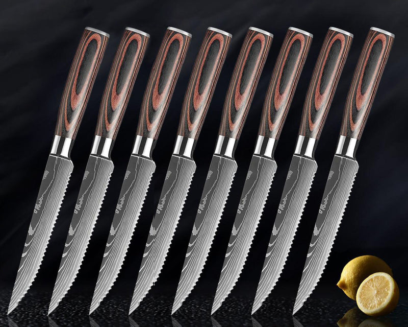 Imperial Steak Knife Set with Damascus Pattern and Resin Handle 8-piece