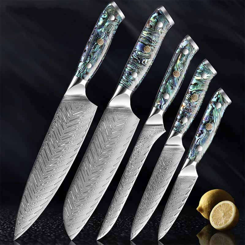 Umi Collection - Japanese VG10 Damascus Steel Knife Set with Abalone  Shell Handle
