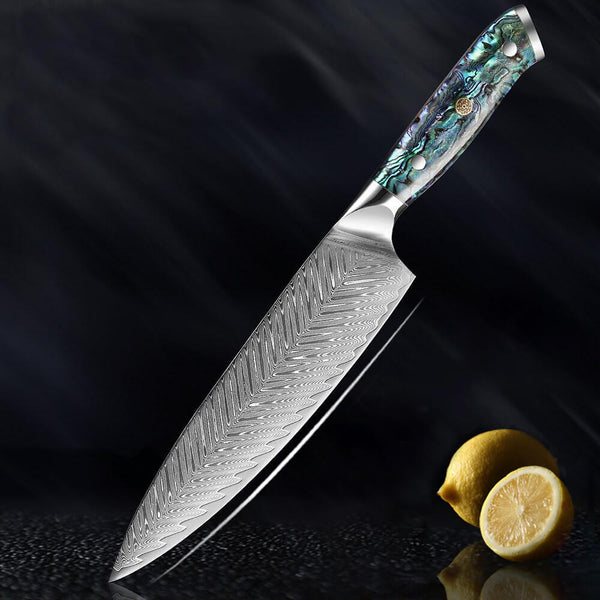 Umi Japanese Damascus Steel 8 Inch Chef Knife with Abalone Shell Handle