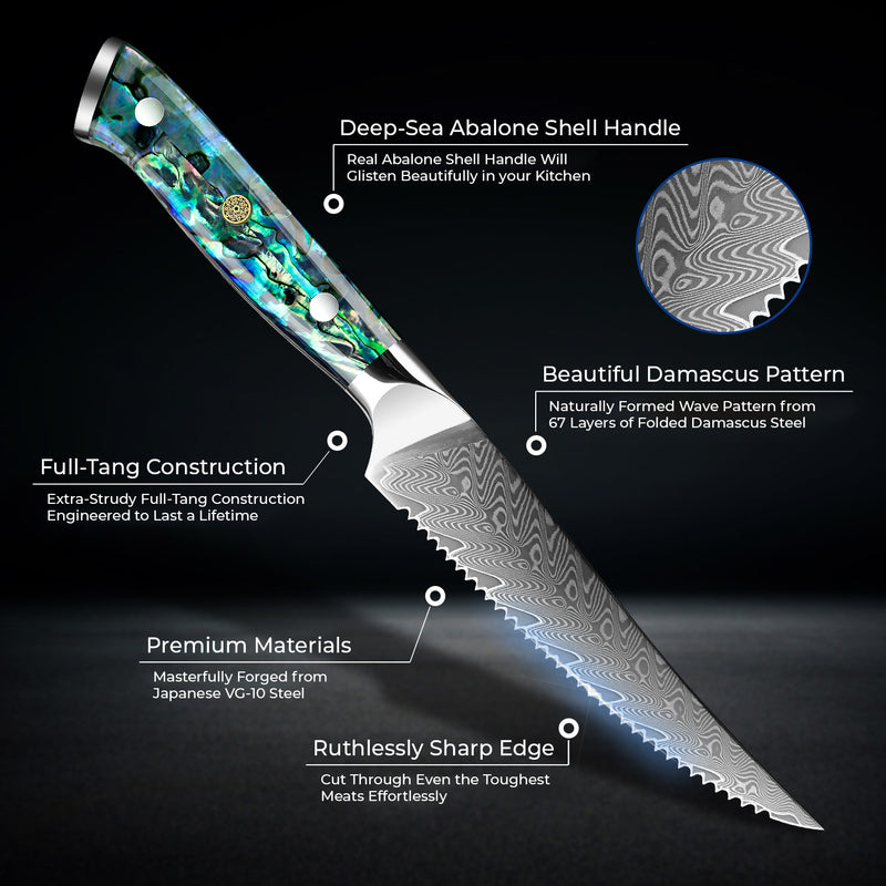 Umi Steak Knife Set Stunning Abalone Shell Handles Info Specs Features