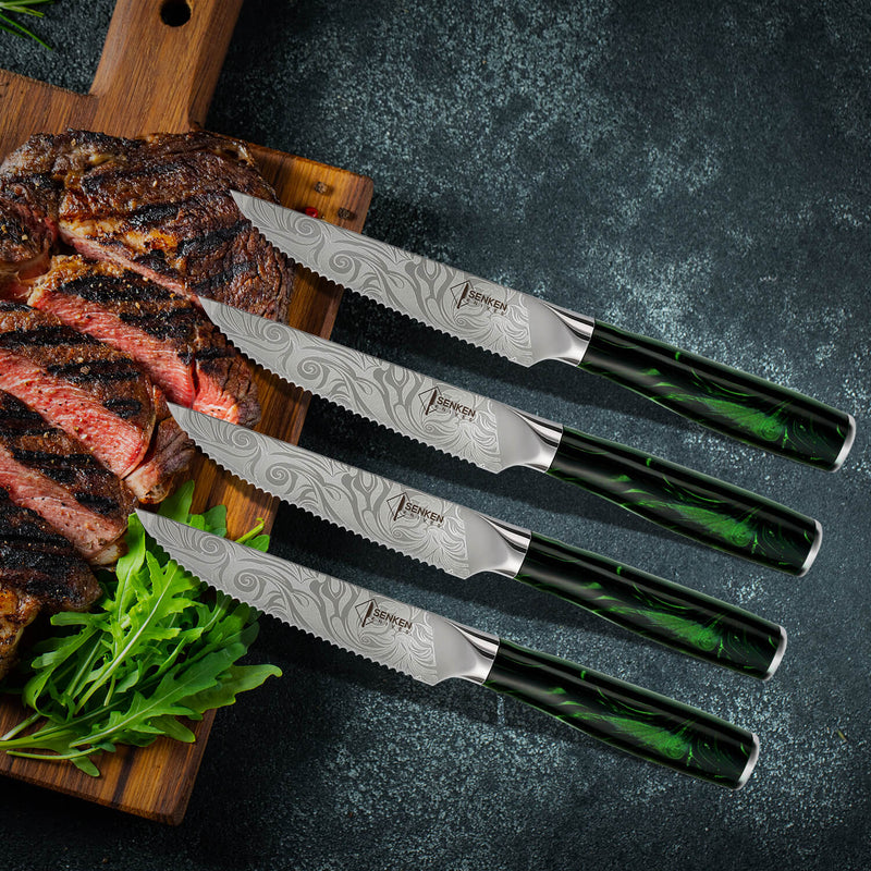 Wasabi Green Steak Knife Set On Kitchen Table