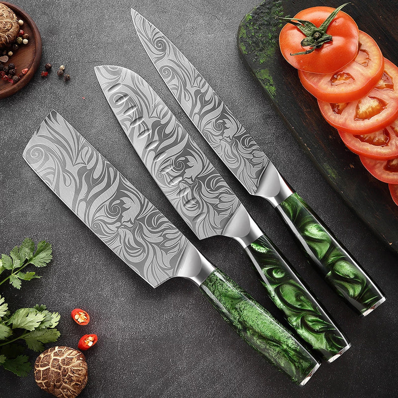 "Wasabi" Collection - Premium Japanese Kitchen Knife Set with Green Resin Handle