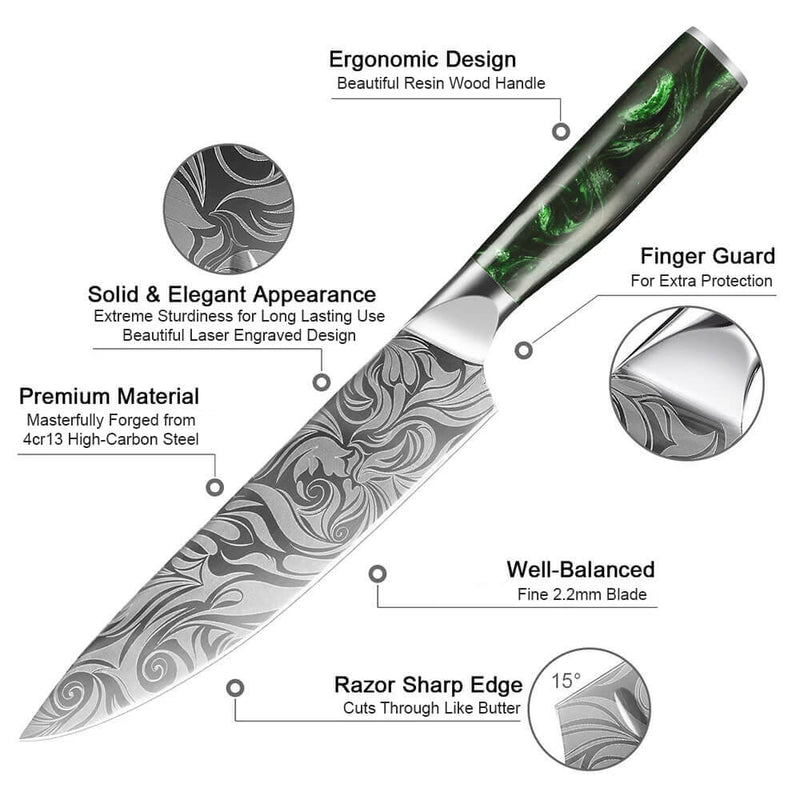 Wasabi Chef Knife Engraved Beautiful Specs
