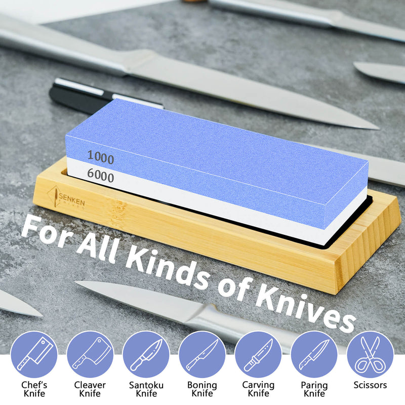 Whetstone 1000/6000 Dual Grit Whetstone Kit with Angle Guide & Bamboo Case ...