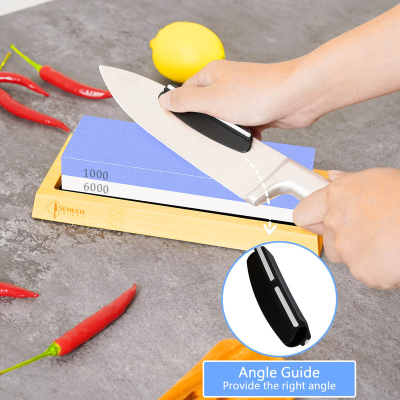 1000/6000 Dual Grit Whetstone Kit with Angle Guide & Bamboo Case ...