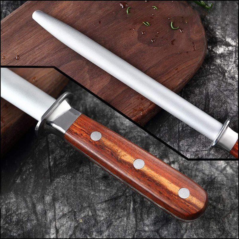 Diamond-Grain Coated Sharpening Rod with Rosewood Handle – Senken