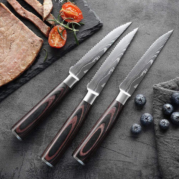Imperial Steak Knife Set - Premium Stainless Steel with Damascus Pattern Senken Knives 