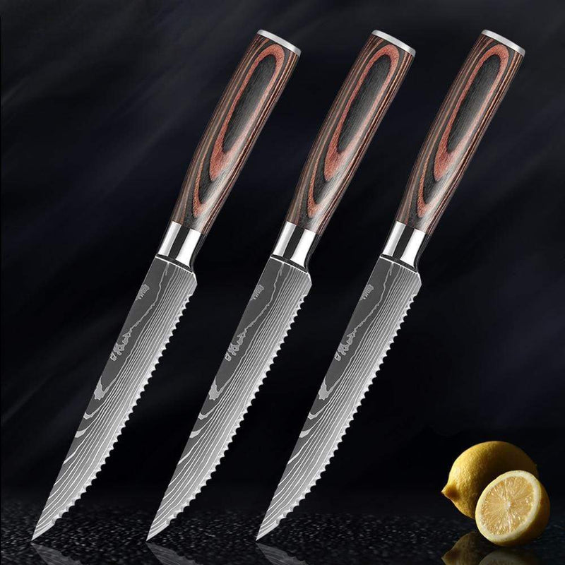 Imperial Steak Knife Set - Premium Stainless Steel with Damascus Pattern Senken Knives 3-Piece Steak Knife Set 
