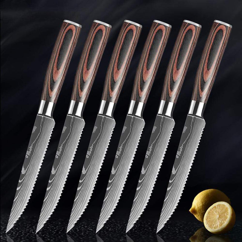 Imperial Steak Knife Set - Premium Stainless Steel with Damascus Pattern Senken Knives 6-Piece Steak Knife Set 