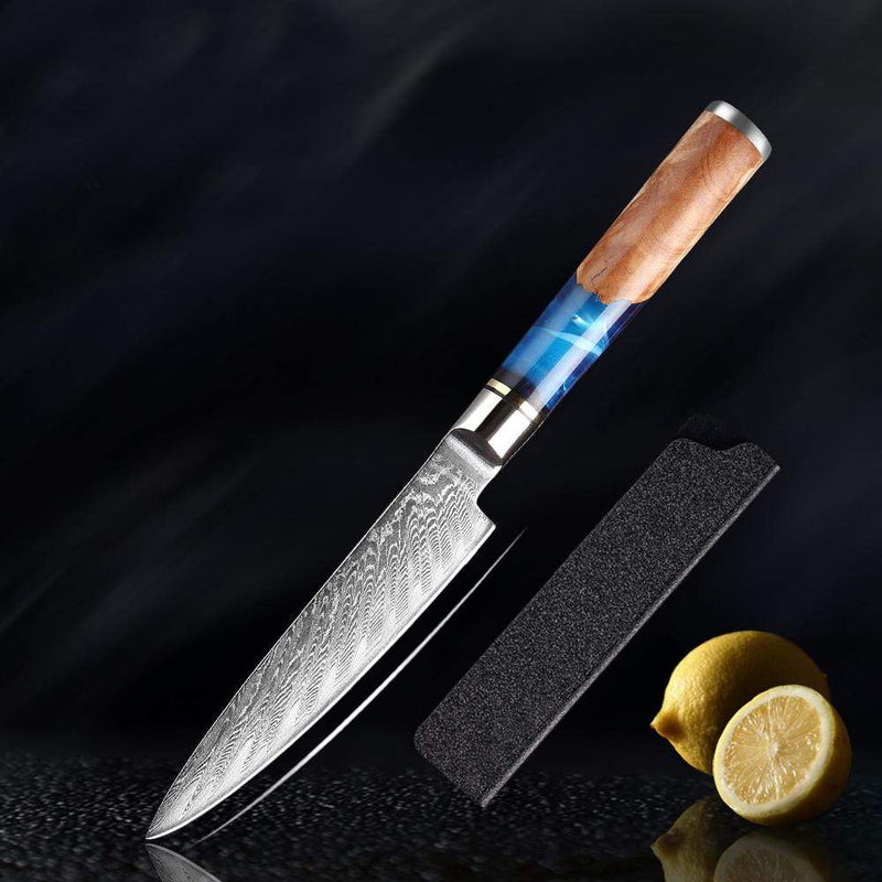 "Tsunami" Collection - Japanese Damascus Steel Knife Set Senken Knives 5" Utility Knife 