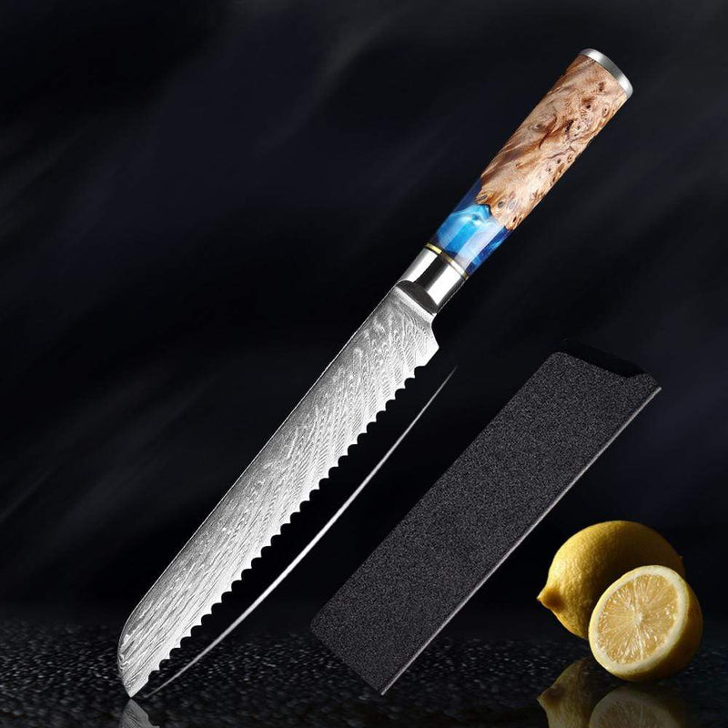 "Tsunami" Collection - Japanese Damascus Steel Knife Set Senken Knives 7.5" Bread Knife 