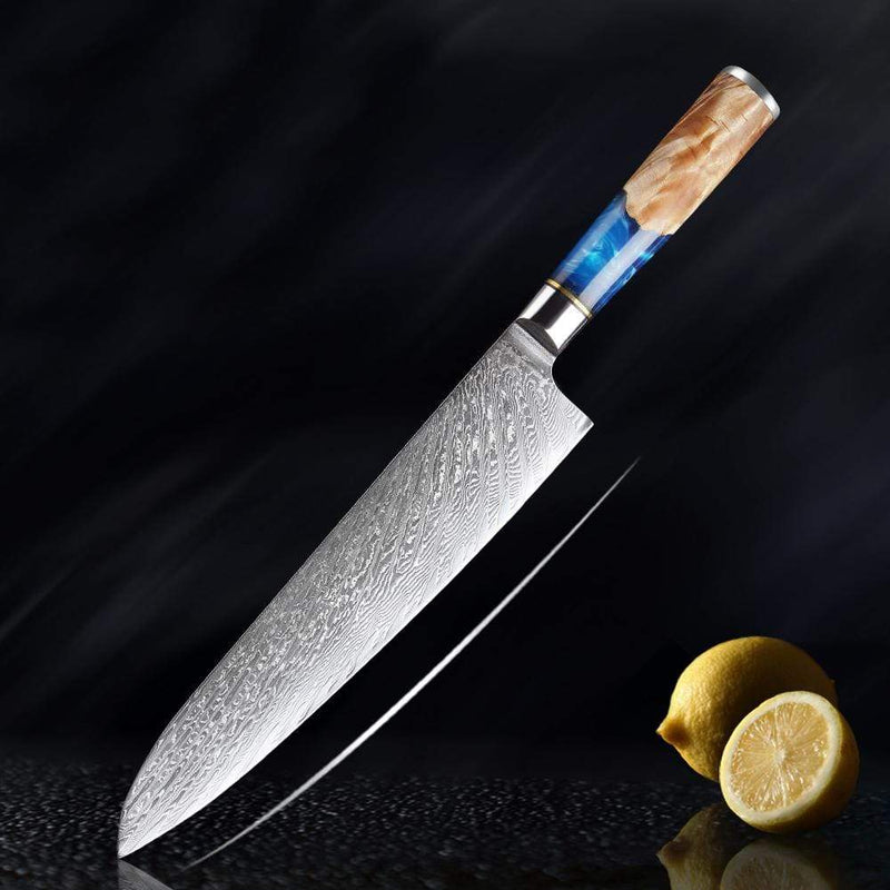"Tsunami" Collection - Japanese Damascus Steel Knife Set Senken Knives 9.5" Chef's Knife 
